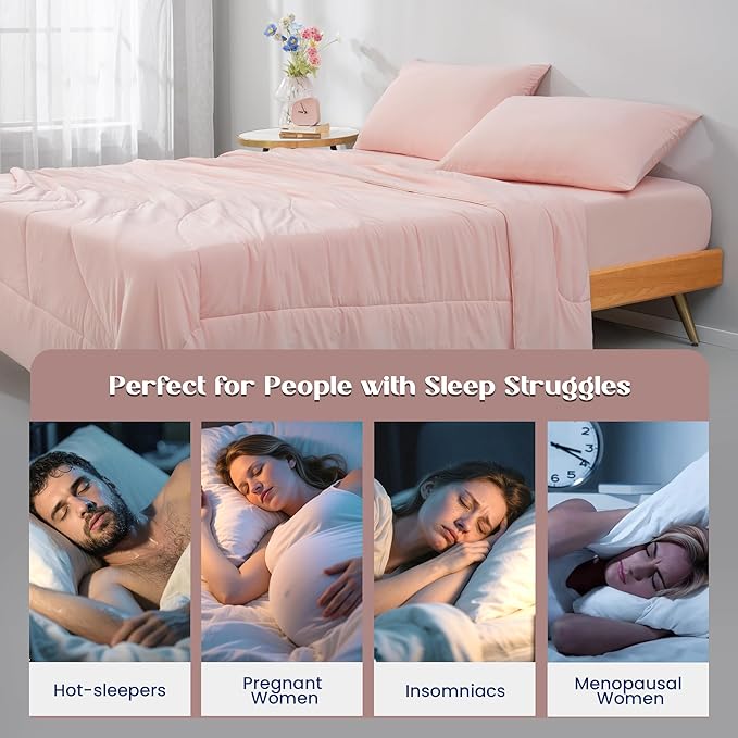Dream Valley Outlast® Twin XL Cooling Comforter, NASA-Grade Instant Cooling Blanket for Hot Sleepers, Luxurious Comforter for All Season, Pink Blush, 68"x90"