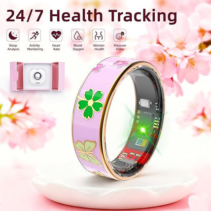 Smart Ring Men & Women Ring Sleep Tracker Pedometer Long Battery Life No Subscription Fee, IP68 Waterproof (Pink, 7)