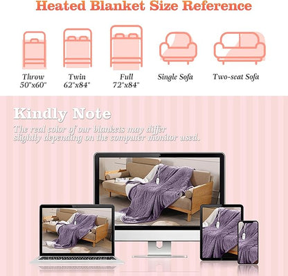 Heating Blanket Twin Heated Blanket 62x84'' - Soft Sherpa Fleece Twin Electric Blanket with Fast Heating, 5 Heating Levels & 10 Hours Auto Off, Small Lap Heat Blanket, Great Gift for Grandma (Purple)