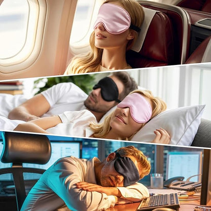 Silk Sleep Mask – 2 Pack Silk Eye Mask for Sleeping, Adjustable Strap, 100% Blackout, Soft Travel & Home Sleep Shade Cover for Women & Men (Pink & Black)
