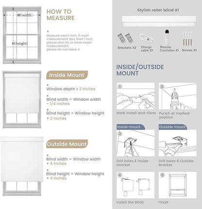 Boolegon Motorized Roller Blinds with Remote Control,Blackout Linen Fabric-Matched Automatic Roller Shades for Windows,Rechargeable Electric Window Shades for Home,Office,Light Brown,Custom Now