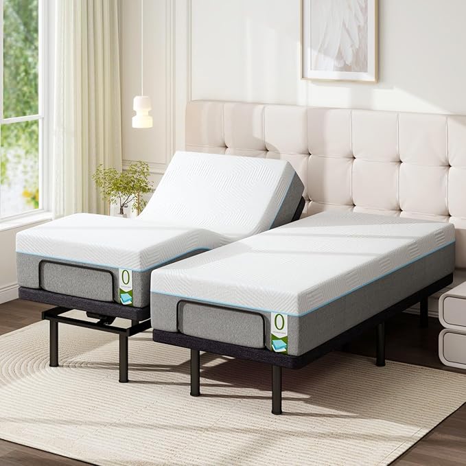 MUUEGM Twin XL Adjustable Bed Frame with Thickened Frame, Head and Foot Lift, Head-Pillow-Tilt, Adjustable Beds with Smart APP Control, Massage, Zero Gravity, Anti-Snore, Wireless Remote,USB Ports
