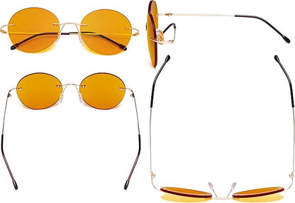 Eyekepper Frameless Blue Light Blocking Glasses with Orange Tinted Lens for Sleeping - Round Rimless Computer Reading Glasses Men Women Gold +0.50