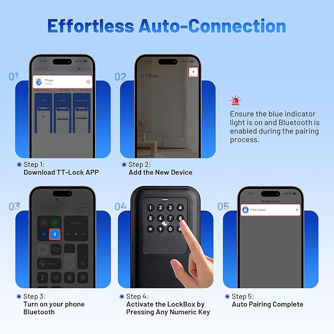 Smart Key Lock Box with Bluetooth TTLock APP Control, Silicone Keypad IP65 Waterproof USB-C & Manual Key Emergency Unlock Large Capacity for Outdoor Home & Airbnb