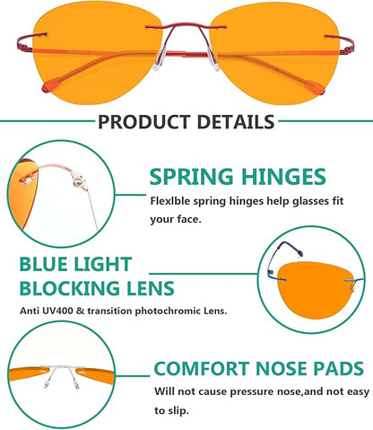 Eyekepper 10 Pack Orange tinted Rimless Pilot Blue Light Blocking Glasses for Women Ladies Readers Computer Eyeglasses +1.75