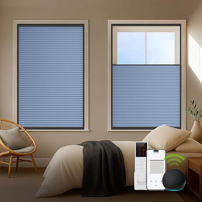 ZSTARR Motorized Skylight Shades Blackout Cellular Honeycomb Electric Blinds with Solar Panel Cordless Rechargeable with Remote for Roof and Slanted Windows Custom Size (Black Out Blue)