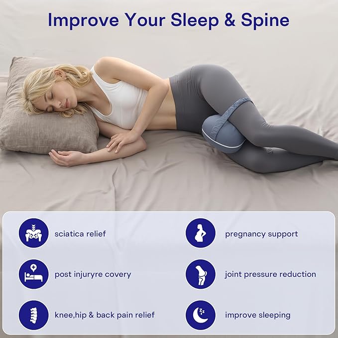 Knee Pillow for Side Sleepers - Leg Pillow for Side Sleeping, Memory Foam Knee Pillows for Back Hip Pain, Spine Aligning, Sciatica, Surgery Recovery