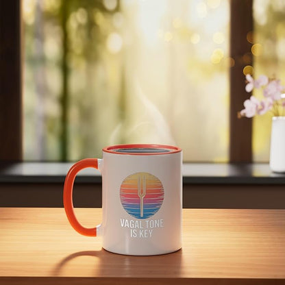 Relaxation Breathing Stress Vagus Nerve Stimulation Anatomy Ceramic Mug, Orange/White