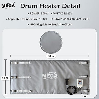 Industrial Grade Weather Resistant Bucket Heater, 15 gallon Propane Tank Blanket,Bucket Warmer with Adjustable Thermostat(0-212℉), Insulated Drum Heater FCC/UL Listed