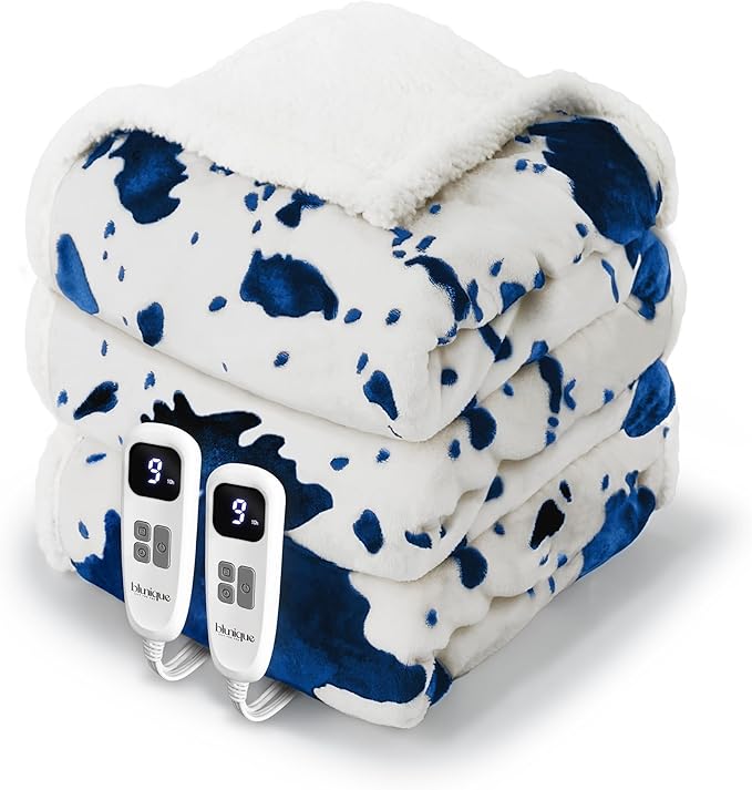 Heated Blanket King Blanket - Fast Heating Electric Blanket, Soft Flannel Heated King with 4 Time Settings,10 Heating Settings, Warm Gifts for Women & Mom & Grandma(90"x100"Cow Print Blue)