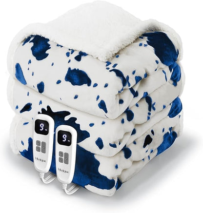 Heated Blanket King Blanket - Fast Heating Electric Blanket, Soft Flannel Heated King with 4 Time Settings,10 Heating Settings, Warm Gifts for Women & Mom & Grandma(90"x100"Cow Print Blue)