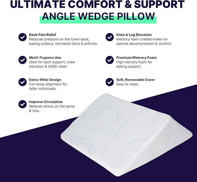 The Angle Wedge Pillow for Back Pain Relief – Leg Elevation Pillow for Bed, Knee Wedge Bolster Pillow for Lower Back Support, Triangle Foam Cushion for Sleeping & Comfort (Large)