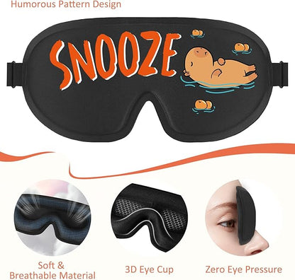 Funny 3D Zero Pressure Sleep Eye Mask for Men Women Side Sleeper, Adjustable Blackout Soft Breathable Eye Masks for Travel Nap Night Sleep, Humorous Gift Stocking Stuffers (Snooze)