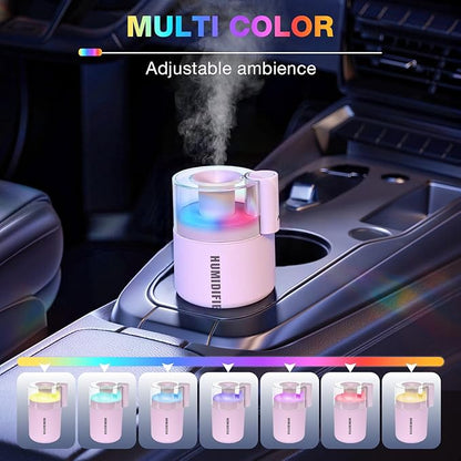 Portable Mini Humidifier, 180ml USB Cool Mist Small Humidifiers for Bedroom, Personal Desktop Humidification for Car Office Travel & Indoor Plants(Pink)