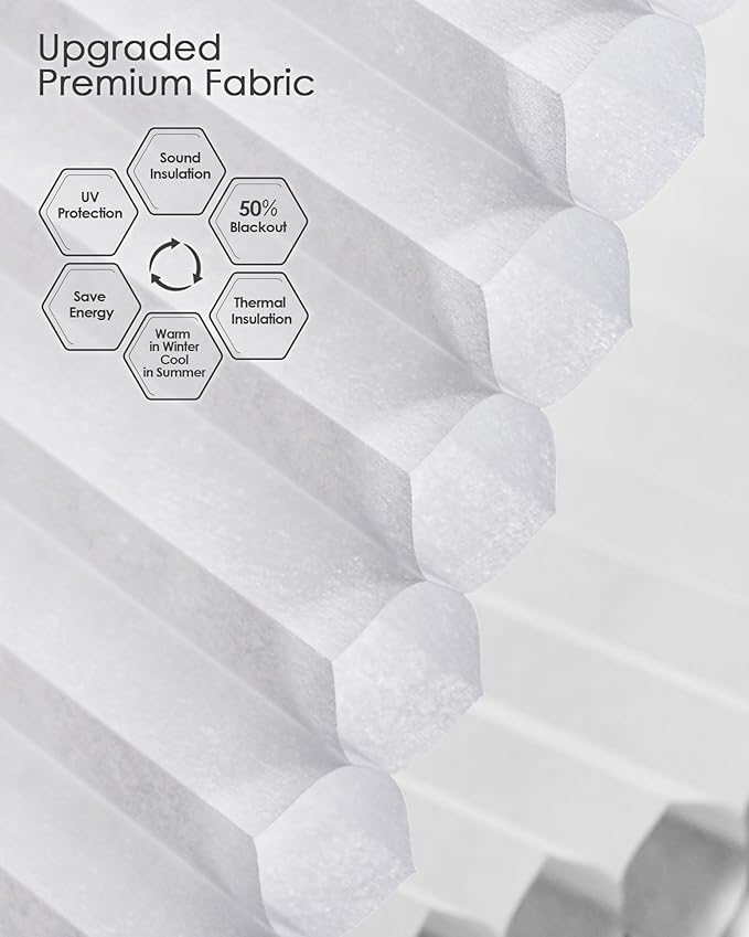 Yoolax Smart Cellular Shades, Motorized Elongated Arch Honeycomb Blind Motorized Blinds with Remote Compatible with Alexa, Customized Elongated Arch Cellular Shades (Half Shading White)