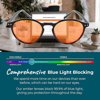 100% Blue Light Blocking Glasses - Better Sleep Anti Eye Strain Protection - Computer Gaming Women Men