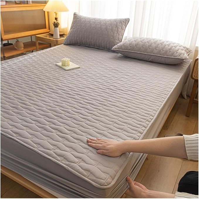 RUZGAR Fitted Mattress Pad Bedding Quilted Mattress Protector Breathable 10"" Deep Pocket Bed Matress Cover for Small Double Queen Super King Size Bed(Gray(Grey),150x200+26cm)