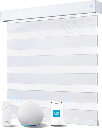 Smart Zebra Blinds for Windows, Alexa Motorized Blinds with Remote Control, Automatic Electric Power Zebra Shades for Indoor Windows (40" W x 72" H, White)