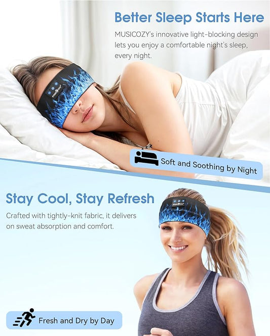 MUSICOZY Sleep Headphones Bluetooth Headband 5.4 Wireless Headband Headphones for Sleeping for Side Sleeper with Ultra-Thin HD Stero Speaker for Workout (Flame Red)