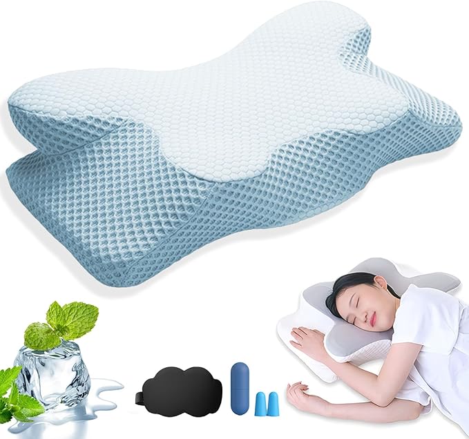 Hospitality Collection, Pillows - Premium Neck & Posture Support, Ergonomic Memory Foam Cervical Neck Pillow for Sleeping, for Back Stomach Side Sleeper (Little Blue)