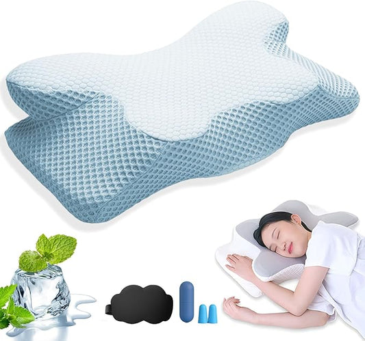 Hospitality Collection, Pillows - Premium Neck & Posture Support, Ergonomic Memory Foam Cervical Neck Pillow for Sleeping, for Back Stomach Side Sleeper (Little Blue)