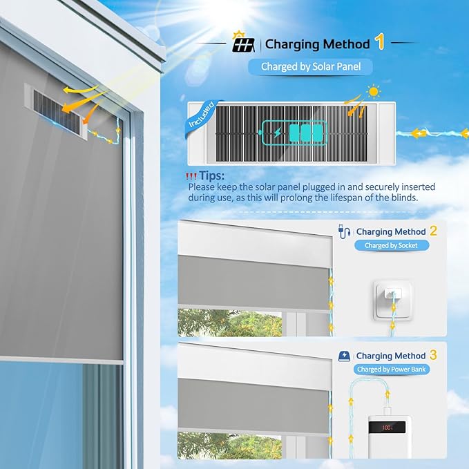 Motorized Blinds with Remote, Smart Blinds with Solar Panel, Thermal Blackout Electric Blinds, Automatic Blinds for Windows Compatible with Alexa, Grey-48"x72"