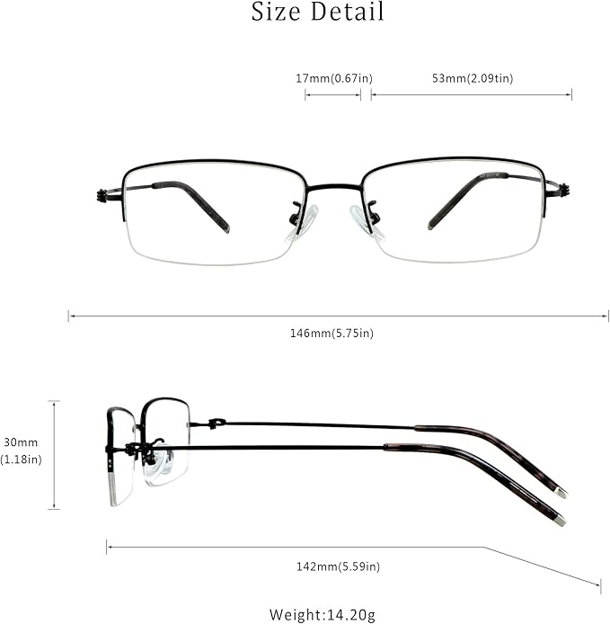 LifeArt Alloy Semi-Rimless Reading Glasses,Blue Light Blocking Glasses, Anti Eyestrain, Computer Gaming Glasses, TV Glasses for Men, Anti Glare (Black, +1.00 Magnification)