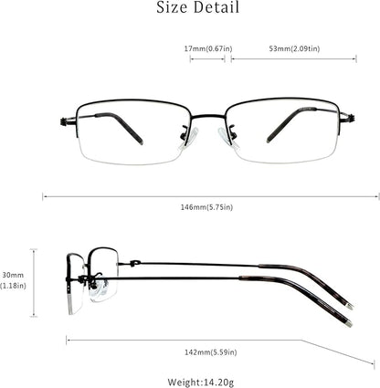 LifeArt Alloy Semi-Rimless Reading Glasses,Blue Light Blocking Glasses, Anti Eyestrain, Computer Gaming Glasses, TV Glasses for Men, Anti Glare (Black, +4.00 Magnification)