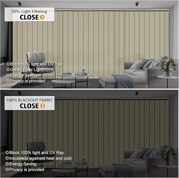 Cordless Vertical Blinds Window Blind, Blackout Fabric Vertical Blind, Energy Saving UV Protection Noise Reduce Vertical Blinds for Sliding Glass Doors, Patio Doors, Pure Beige