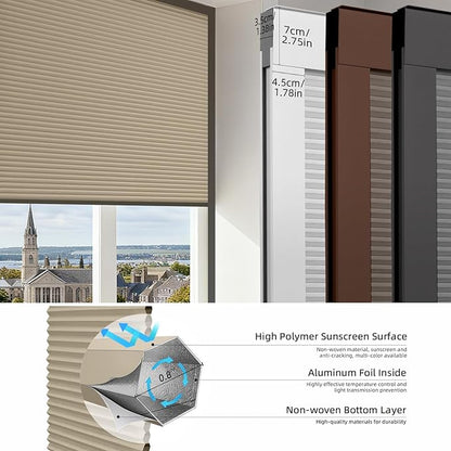 ZSTARR Motorized Skylight Shades Blackout Cellular Honeycomb Electric Blinds with Solar Panel Cordless Rechargeable with Remote for Roof and Slanted Windows Custom Size (Black Out Coffee)