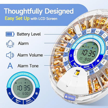 Windtrace Automatic Pill Dispenser for Elderly, Electronic Pill Organizer with Alarm & Light, 28 Day Smart Timed Medication Dispenser, Timed Pill Dispenser Machine for Prescriptions & Vitamins