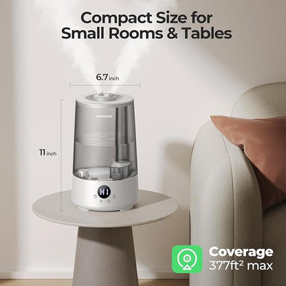 Homvana Humidifiers for Bedroom Home, 3.6 L Cool Mist Top-Fill 34H Super Long Time, Quiet 23dB, Baby Humidifier, Oil Diffuser for Large Room, House, Plant, Nursery, Office, BPA FREE, Ultrasonic (Grey)