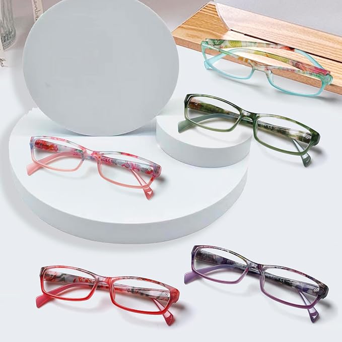 Kerecsen Reading Glasses 5 Pairs Fashion Ladies Readers Spring Hinge with Pattern Print Eyeglasses for Women (Mix Color -8, 1.50)
