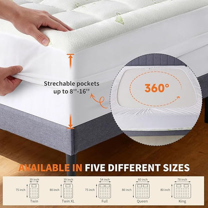 NEWBULIG Twin XL Mattress Topper Viscose Derived from Bamboo, Thick Pillow Top Mattress Pad with Stretchable Pockets, Soft Mattress Topper for Back Pain Relief