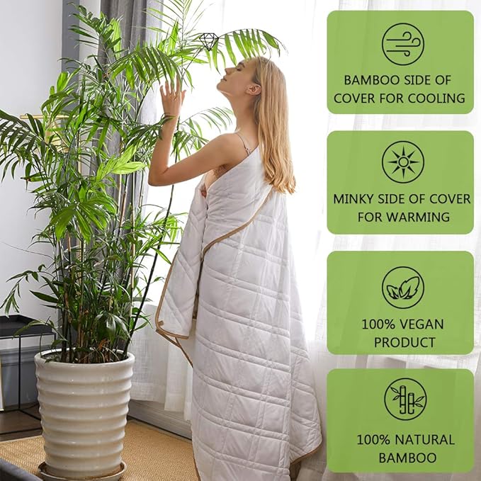 Dornroscn Cooling Weighted Blanket Bamboo-Derived Rayon with Premium Glass Beads| 35 lbs | 88"x104" Big Blanket King Size | Fits King or Over Sized Bed | White