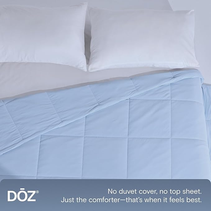DOZ Lightweight Cooling Comforter, Cooling Blanket for Hot Sleepers and Night Sweats, Q-Max Over 0.4, Cool to The Touch Cover, Breathable, Soft, 90"x90", Glacier, Full/Queen