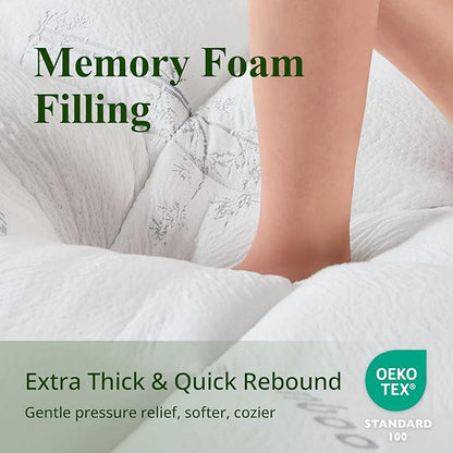 Memory Foam Mattress Topper - Viscose Made from Bamboo Pillow Top Thick California King Size Mattress Pad for Back Pain, Ultra Soft & Cooling for Hot Sleepers, 6-18'' Deep Pocket, White