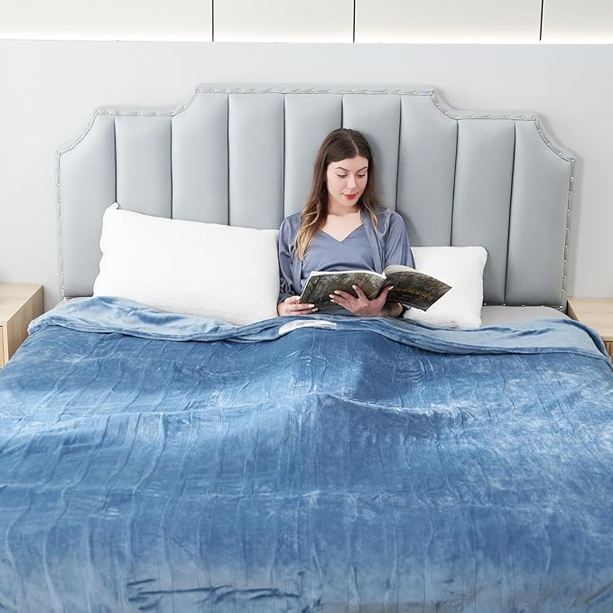 Electric Heated Blanket Throw Size 50"x60", Fast Heating Throw, Soft Microplush for Sofa & Office,6 Heating Levels & 1-10 Hours Auto Off, Machine Washable, Gifts for Family-Light Blue