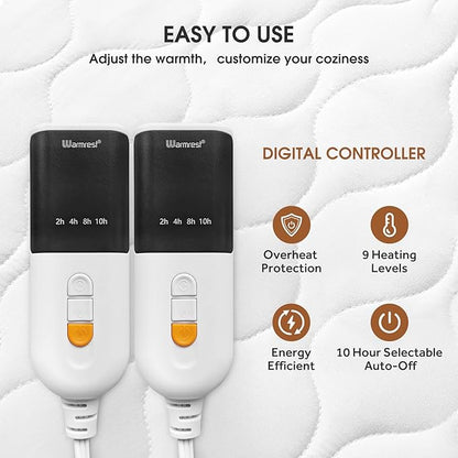 Heated Mattress Pad King - Bed Warmer with Memory & Preheat Functions, 2-10 Hour Auto Off & 9 Heat Settings, Double Controller, Fast Heating, Deep Pocket, Electric Mattress Pad King 78"x80"
