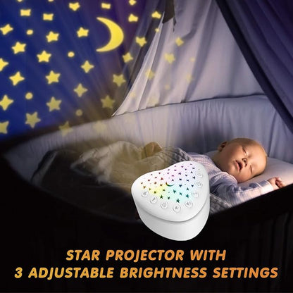 BEREST A13 White Noise Machine & Baby Sleep Soother with 15 Soothing Sounds & Projector Night Light Music Box, Cry Sensor, Rechargeable, Portable for Newborns, Toddlers, Attaches to Crib