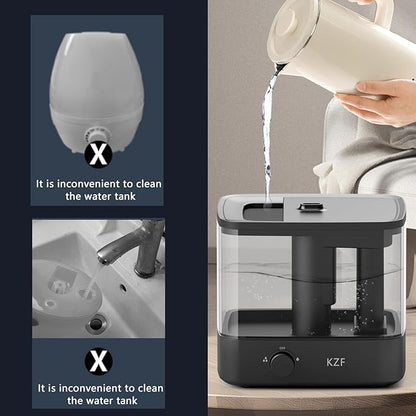 KZF 2.3L Top-Fill Cool Mist Humidifier – Whisper-Quiet, Up to 30 Hrs Runtime, Auto Shut-Off, Ideal for Bedroom, Baby Nursery & Plants