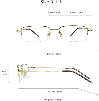 LifeArt Alloy Semi-Rimless Reading Glasses,Blue Light Blocking Glasses, Anti Eyestrain, Computer Gaming Glasses, TV Glasses for Women Men, Anti Glare (Golden, +4.00 Magnification)