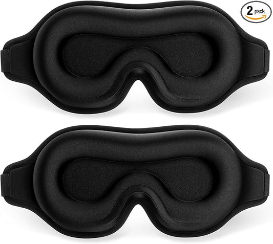 FlyCoco Sleep Mask - Zero Eye Pressure 3D Contoured Cup 99% Black Out Mask, Soft Breathable Lightweight Sleeping Mask with Adjustable Strap, Eye Cover for Yoga Traveling (Black 2pack)