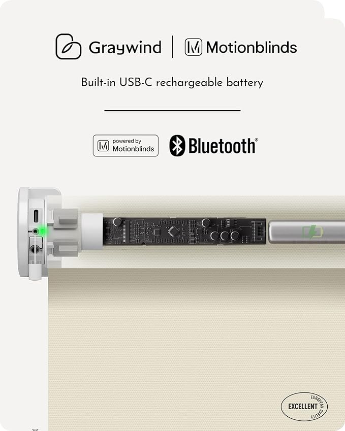 Graywind Smart Roller Shades 100% Blackout Window Blinds with APP Control Customized Automatic Shades for Home and Office(Custom Size,Beige)
