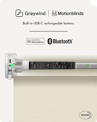 Graywind Smart Roller Shades 100% Blackout Window Blinds with APP Control Customized Automatic Shades for Home and Office(33" Wx72 H,Beige)