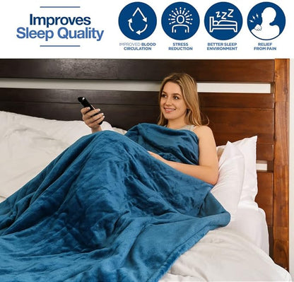Medical king Heated Blanket, Machine Washable Extremely Soft & Comfortable Electric Blanket Throw Fast Heating with Hand Controller 10 Heating Settings & auto Shut-Off (Blue, 50 x 60)