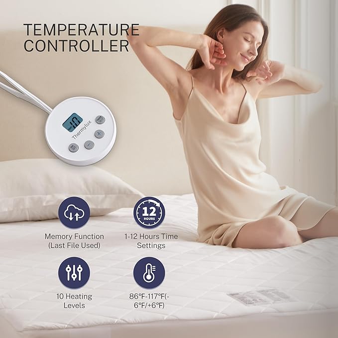 Electric Mattress Pad Full Size Quilted Wave 10 Heat Settings with 12 Hour Auto Off, Deep Pocket Fits up to 15", Microfiber Bed Warmer, ETL Certified Machine Washable, 54"x75"