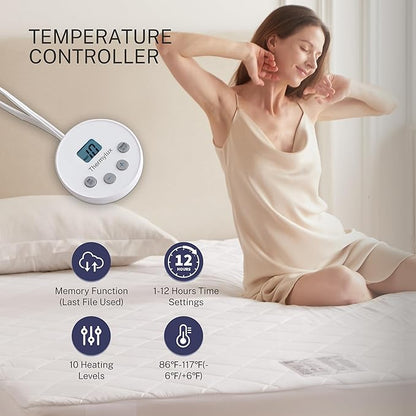 Electric Mattress Pad Full Size Quilted Wave 10 Heat Settings with 12 Hour Auto Off, Deep Pocket Fits up to 15", Microfiber Bed Warmer, ETL Certified Machine Washable, 54"x75"
