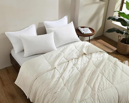 NATUREFIELD Lightweight Bamboo Quilt King Size – Cooling Summer Comforter Only, Rayon from Bamboo Cover, Breathable Box Stitch Spring Bedding with 200g Fill (125 GSM), 106x90 Inch, Beige