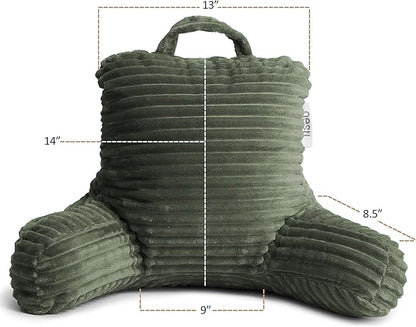 Nestl Reading Pillow for Kids & Teens with Shredded Memory Foam, Luxe Cut Plush Backrest Pillows for Reading and Gaming, for use on Couch or Bed, Adjustable Support with Washable Cover Olive Green
